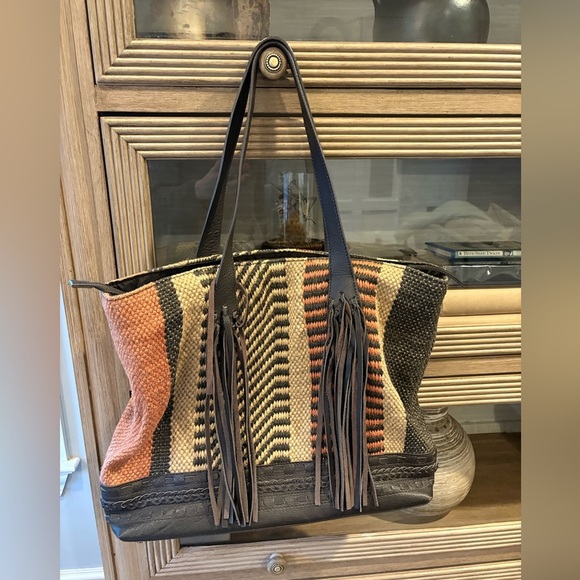 Zara Ethnic Woven And leather Fringe Tote Bag - Picture 3 of 12